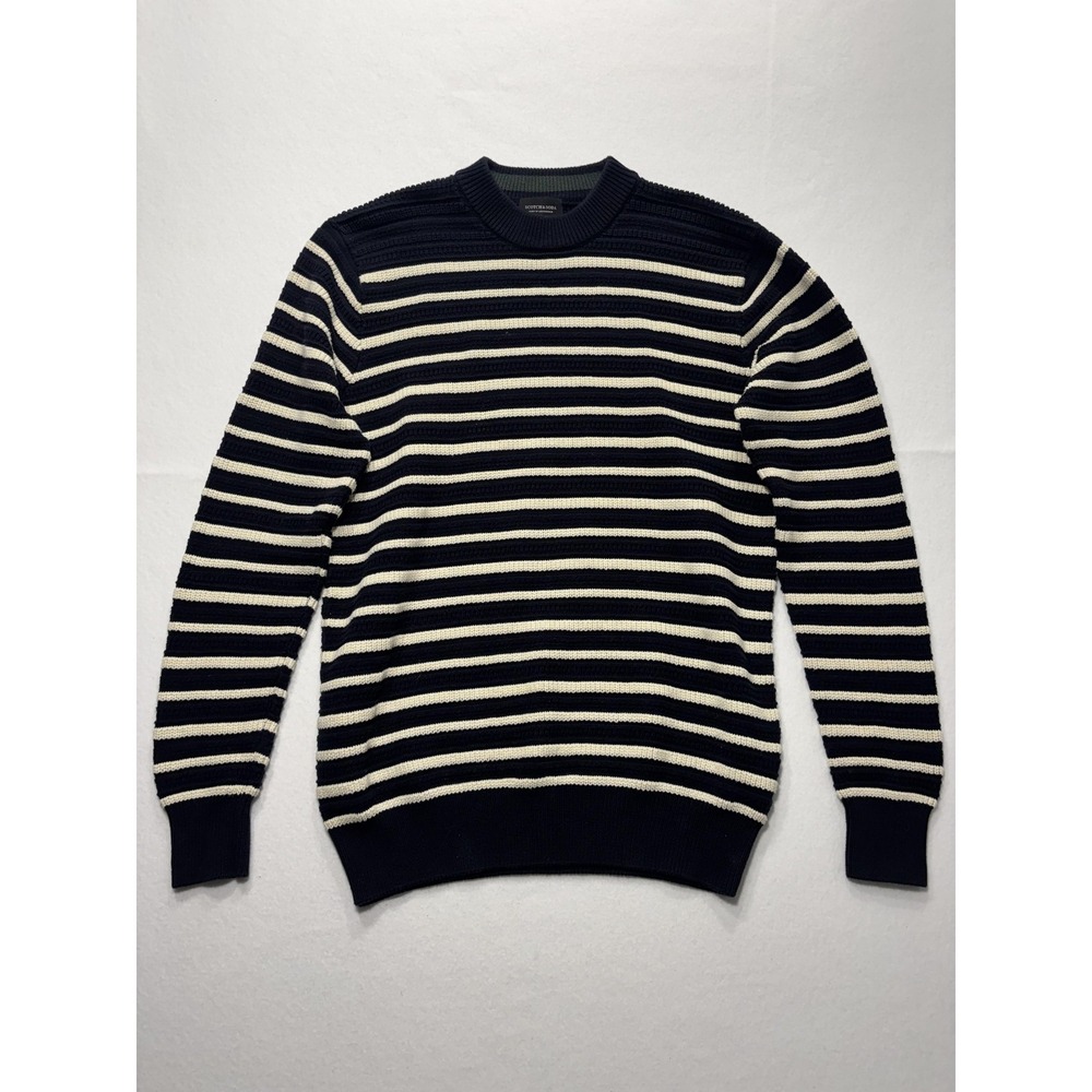 Scotch & Soda Sweater Mens XL Blue Striped Knit Crew Neck Long Sleeve Pullover